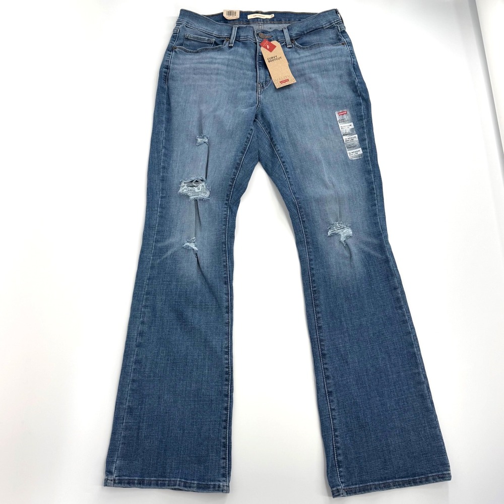 Levi's Curvy Bootcut Jeans Womens 12 Medium Blue NWT Distressed Mid Rise Stretch